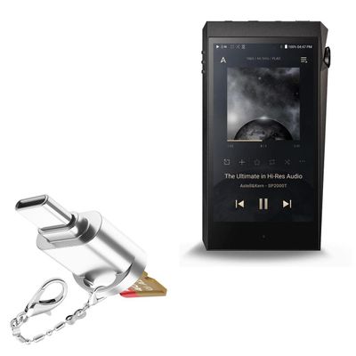 BoxWave Adapter Compatible with Astell & Kern A&Ultima SP2000T - Micro SD Card miniReader, USB Type-C OTG Reader USB3.0 Adapter Keychain - Metallic Silver