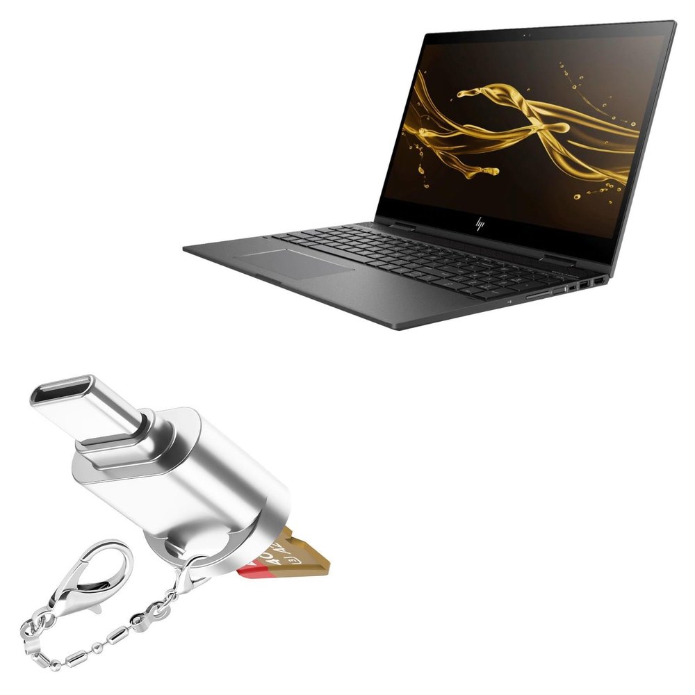 BoxWave Adapter Compatible with HP Envy X360 15M (15.6 in) - Micro SD Card miniReader, USB Type-C OTG Reader USB3.0 Adapter Keychain - Metallic Silver
