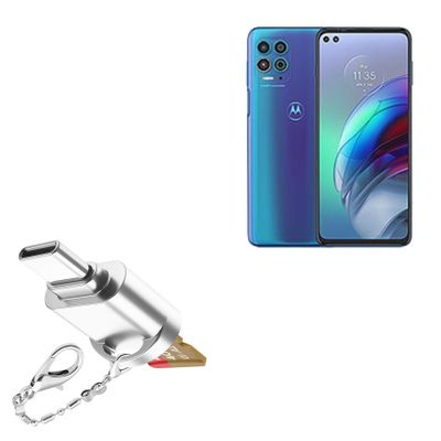 BoxWave Adapter Compatible with Motorola Moto G100 - Micro SD Card miniReader, USB Type-C OTG Reader USB3.0 Adapter Keychain - Metallic Silver