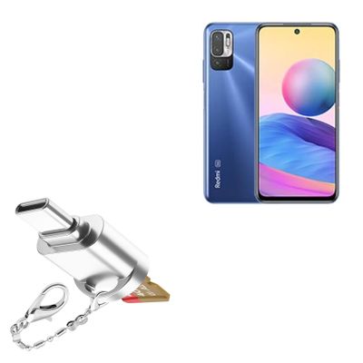 BoxWave Adapter Compatible with Xiaomi Redmi Note 10 5G - Micro SD Card miniReader, USB Type-C OTG Reader USB3.0 Adapter Keychain - Metallic Silver