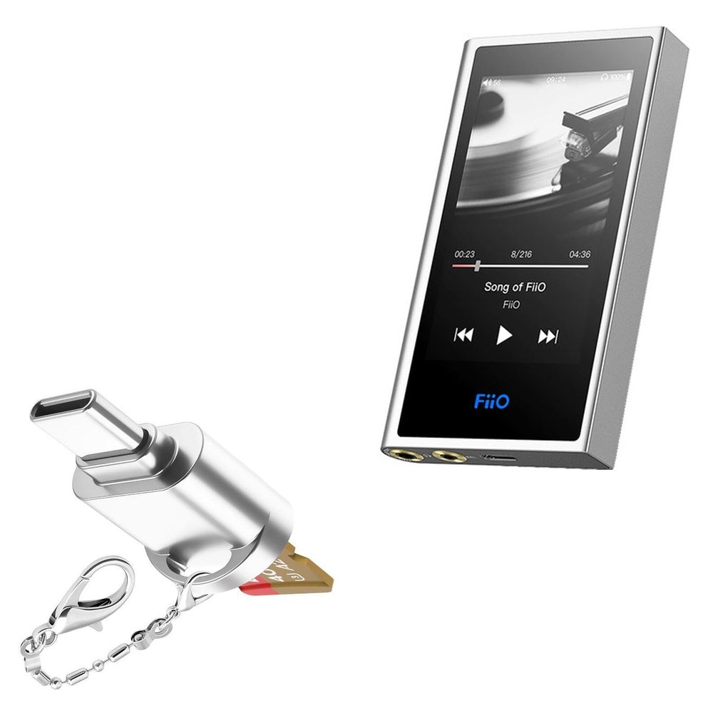 BoxWave Adapter Compatible with FiiO M9 - Micro SD Card miniReader, USB Type-C OTG Reader USB3.0 Adapter Keychain - Metallic Silver