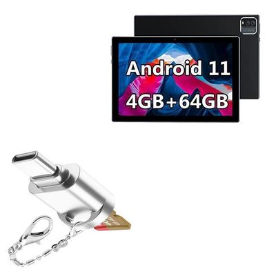 BoxWave Adapter Compatible with IWEGGO Android11 Tablet CP20 (10 in) - Micro SD Card miniReader, USB Type-C OTG Reader USB3.0 Adapter Keychain - Metallic Silver