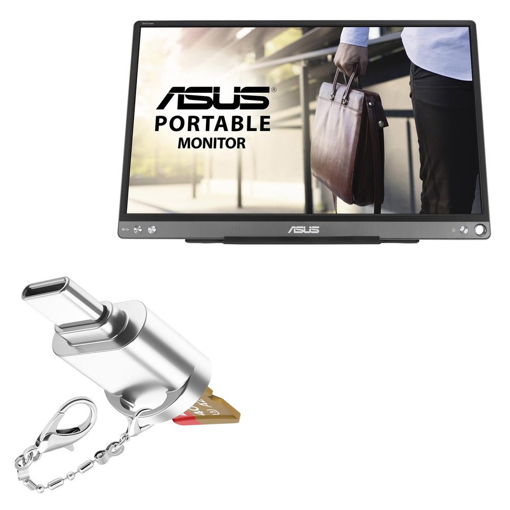 BoxWave Adapter Compatible with ASUS ZenScreen MB16ACE - Micro SD Card miniReader, USB Type-C OTG Reader USB3.0 Adapter Keychain - Metallic Silver