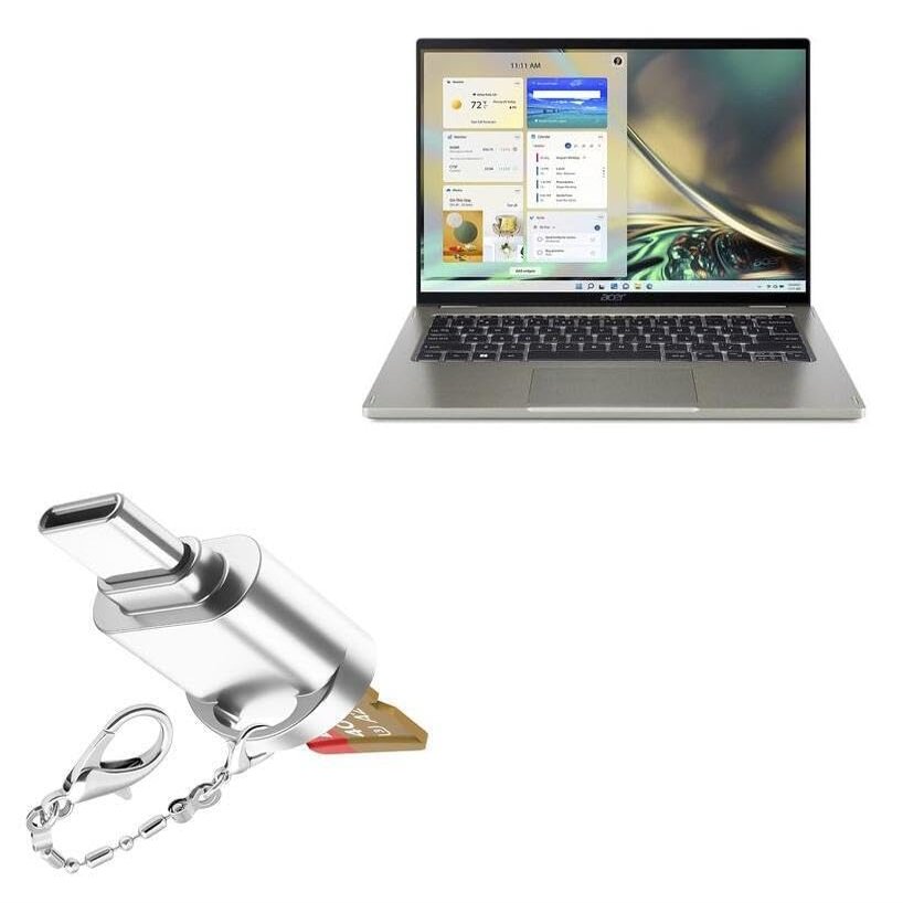 BoxWave Adapter Compatible with Acer Spin 5 (SP514-51) - Micro SD Card miniReader, USB Type-C OTG Reader USB3.0 Adapter Keychain - Metallic Silver