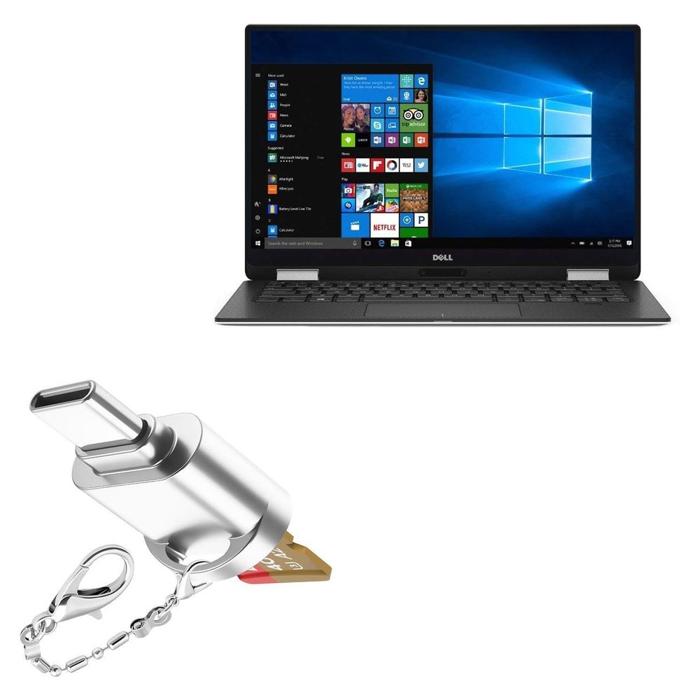 BoxWave Adapter Compatible with Dell XPS 13 2-in-1 (9365) - Micro SD Card miniReader, USB Type-C OTG Reader USB3.0 Adapter Keychain - Metallic Silver