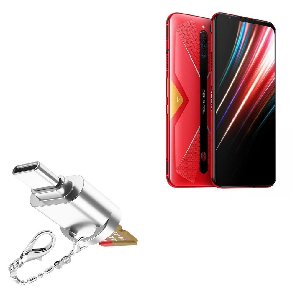 BoxWave Adapter Compatible with Nubia Red Magic 5G - Micro SD Card miniReader, USB Type-C OTG Reader USB3.0 Adapter Keychain - Metallic Silver