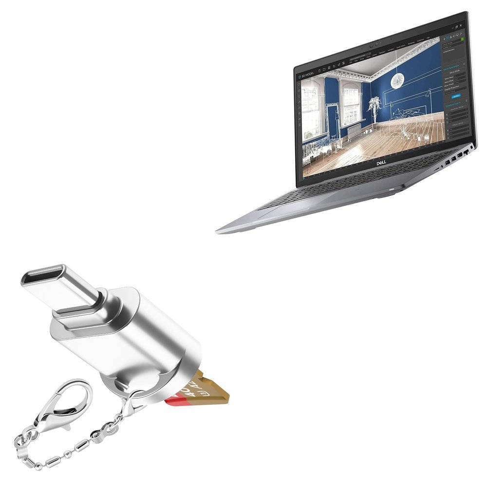 BoxWave Adapter Compatible with Dell Precision 15 (3560) - Micro SD Card miniReader, USB Type-C OTG Reader USB3.0 Adapter Keychain - Metallic Silver