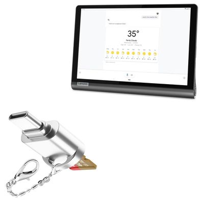 BoxWave Adapter Compatible with Lenovo Yoga Smart Tab Row - Micro SD Card miniReader, USB Type-C OTG Reader USB3.0 Adapter Keychain - Metallic Silver