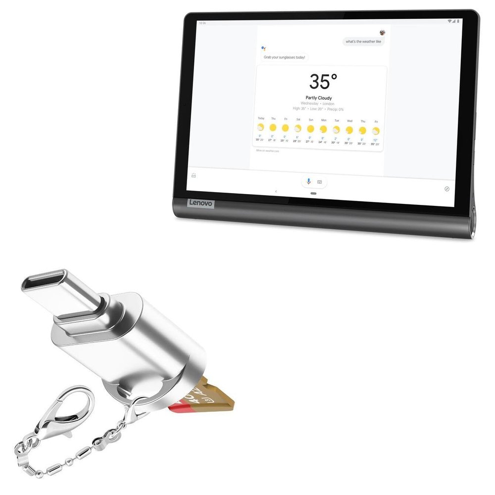 BoxWave Adapter Compatible with Lenovo Yoga Smart Tab Row - Micro SD Card miniReader, USB Type-C OTG Reader USB3.0 Adapter Keychain - Metallic Silver