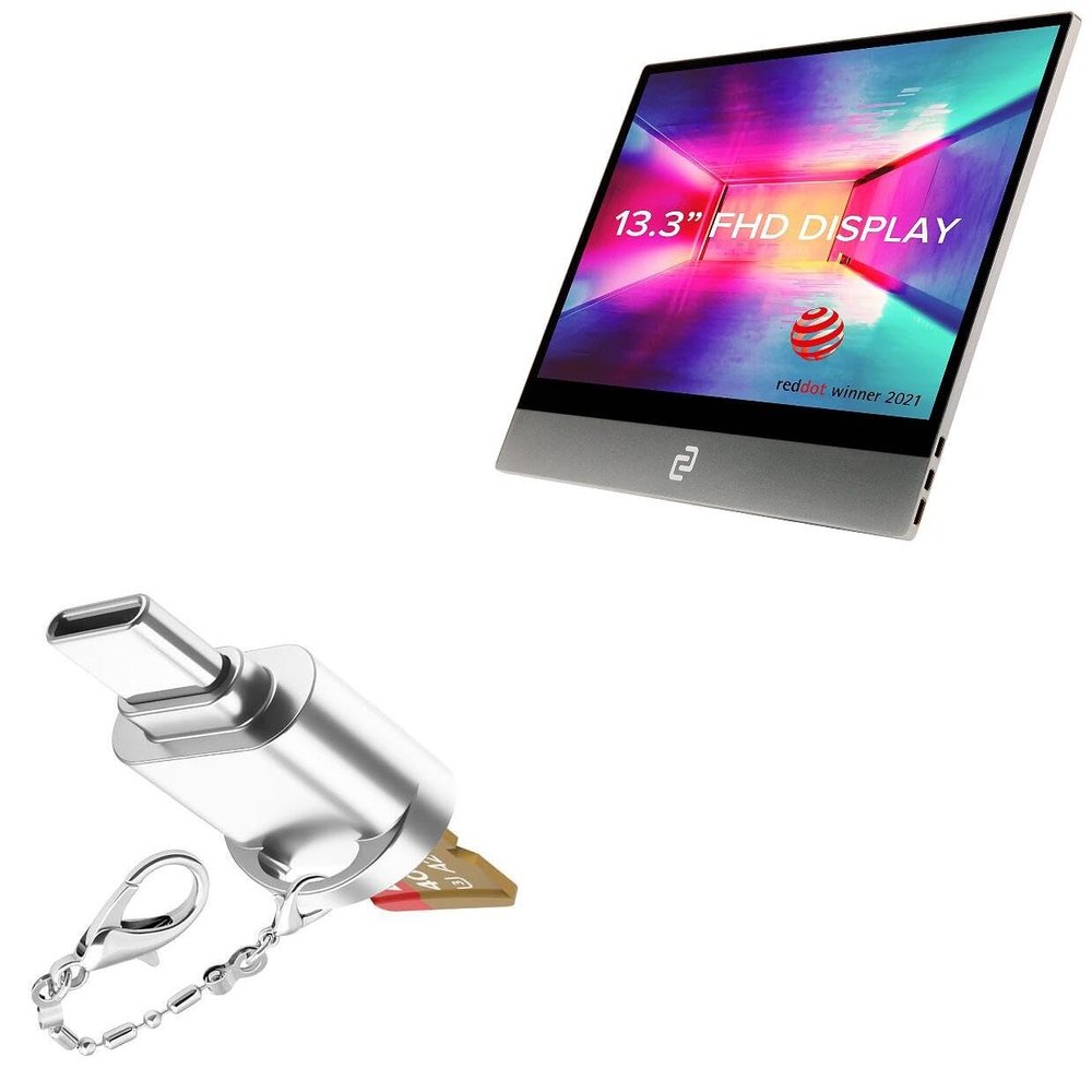 BoxWave Adapter Compatible with Espresso Display 13 Touch V2 - Micro SD Card miniReader, USB Type-C OTG Reader USB3.0 Adapter Keychain - Metallic Silver