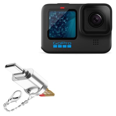 BoxWave Adapter Compatible with GoPro Hero11 Black - Micro SD Card miniReader, USB Type-C OTG Reader USB3.0 Adapter Keychain - Metallic Silver