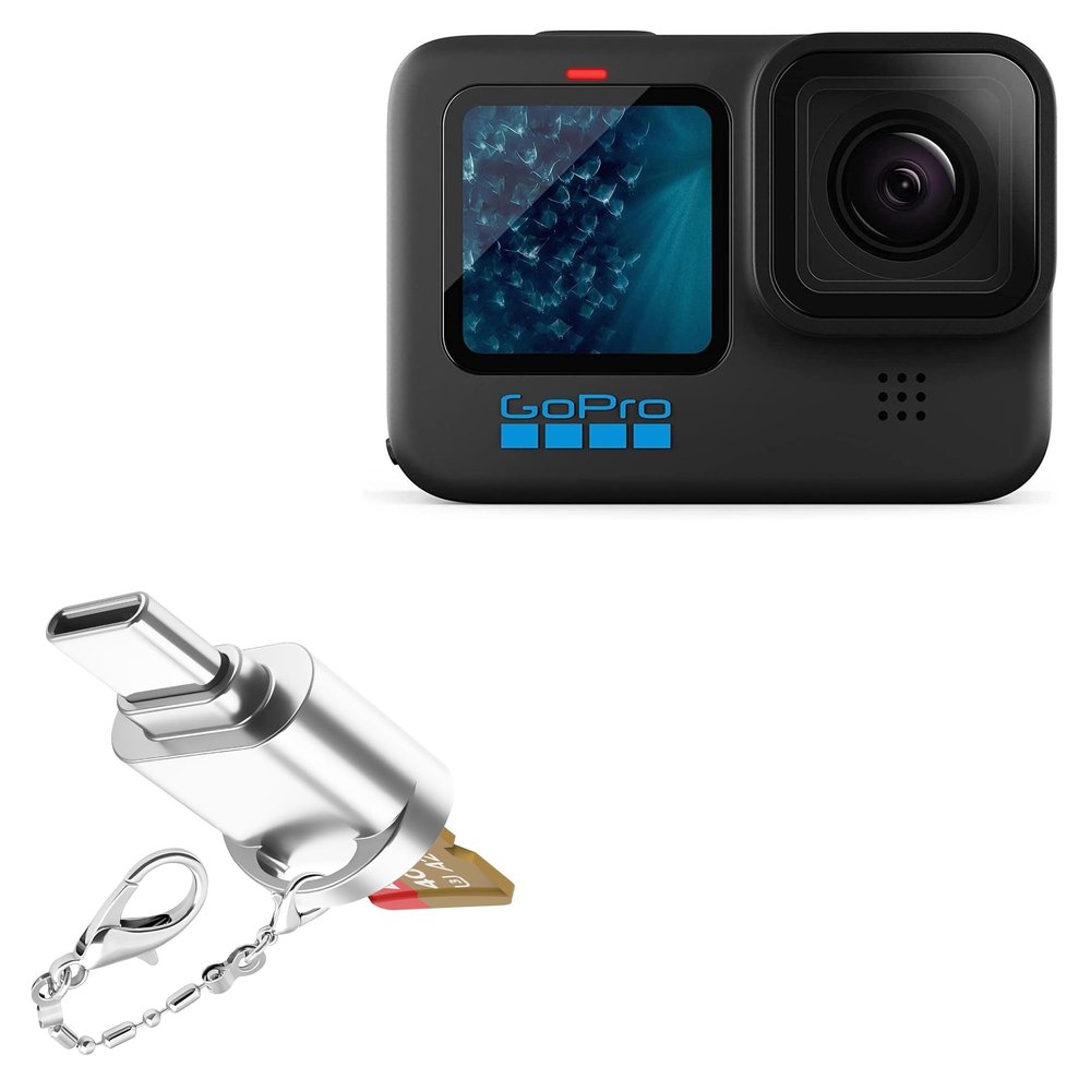 BoxWave Adapter Compatible with GoPro Hero11 Black - Micro SD Card miniReader, USB Type-C OTG Reader USB3.0 Adapter Keychain - Metallic Silver