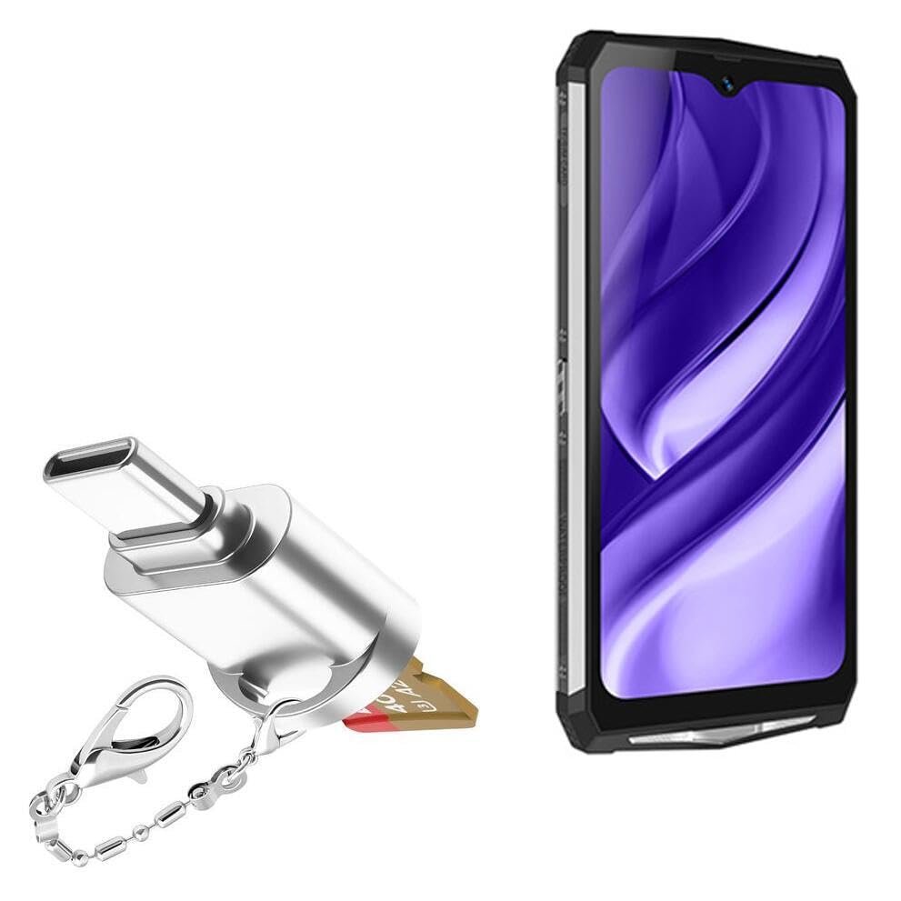 BoxWave Adapter Compatible with Blackview BV9100 - Micro SD Card miniReader, USB Type-C OTG Reader USB3.0 Adapter Keychain - Metallic Silver