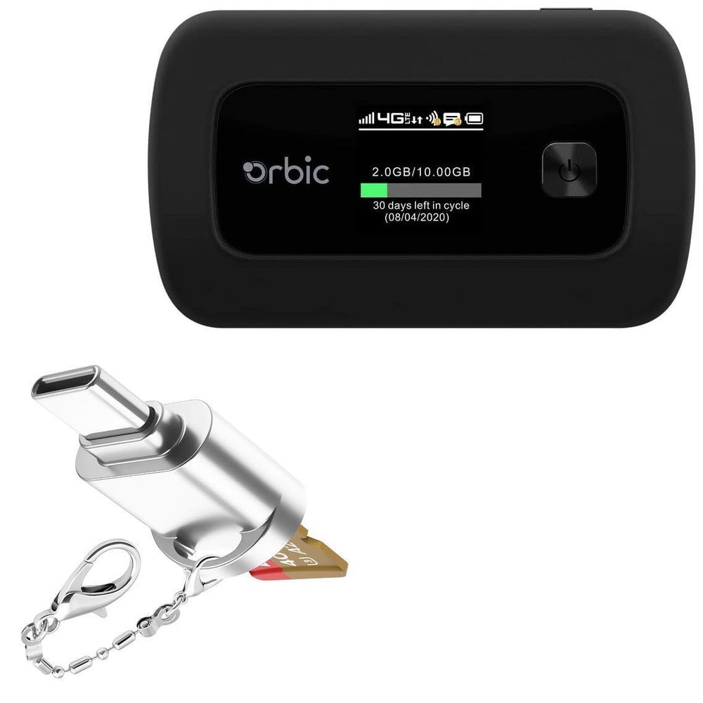 BoxWave Adapter Compatible with Orbic Speed 4G Mobile Hotspot - Micro SD Card miniReader, USB Type-C OTG Reader USB3.0 Adapter Keychain - Metallic Silver