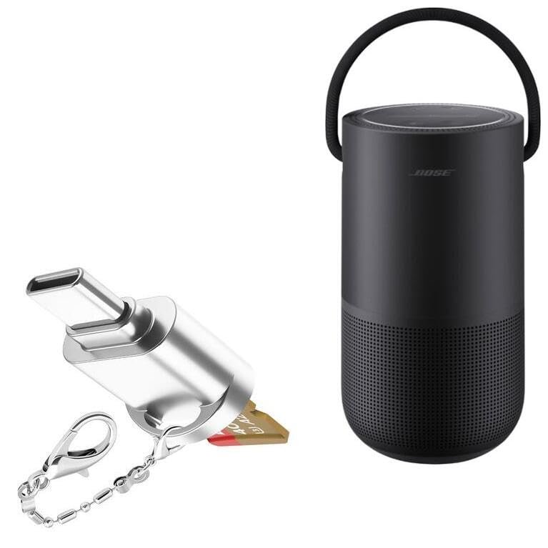 BoxWave Adapter Compatible with Bose Portable Smart Speaker - Micro SD Card miniReader, USB Type-C OTG Reader USB3.0 Adapter Keychain - Metallic Silver