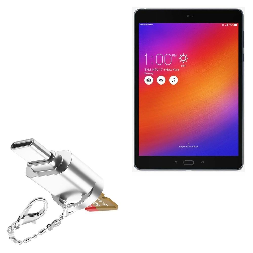 BoxWave Adapter Compatible with ASUS ZenPad Z10 - Micro SD Card miniReader, USB Type-C OTG Reader USB3.0 Adapter Keychain - Metallic Silver
