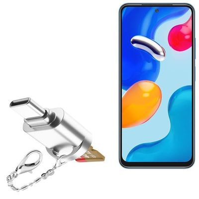 BoxWave Adapter Compatible with Xiaomi Redmi Note 11S - Micro SD Card miniReader, USB Type-C OTG Reader USB3.0 Adapter Keychain - Metallic Silver