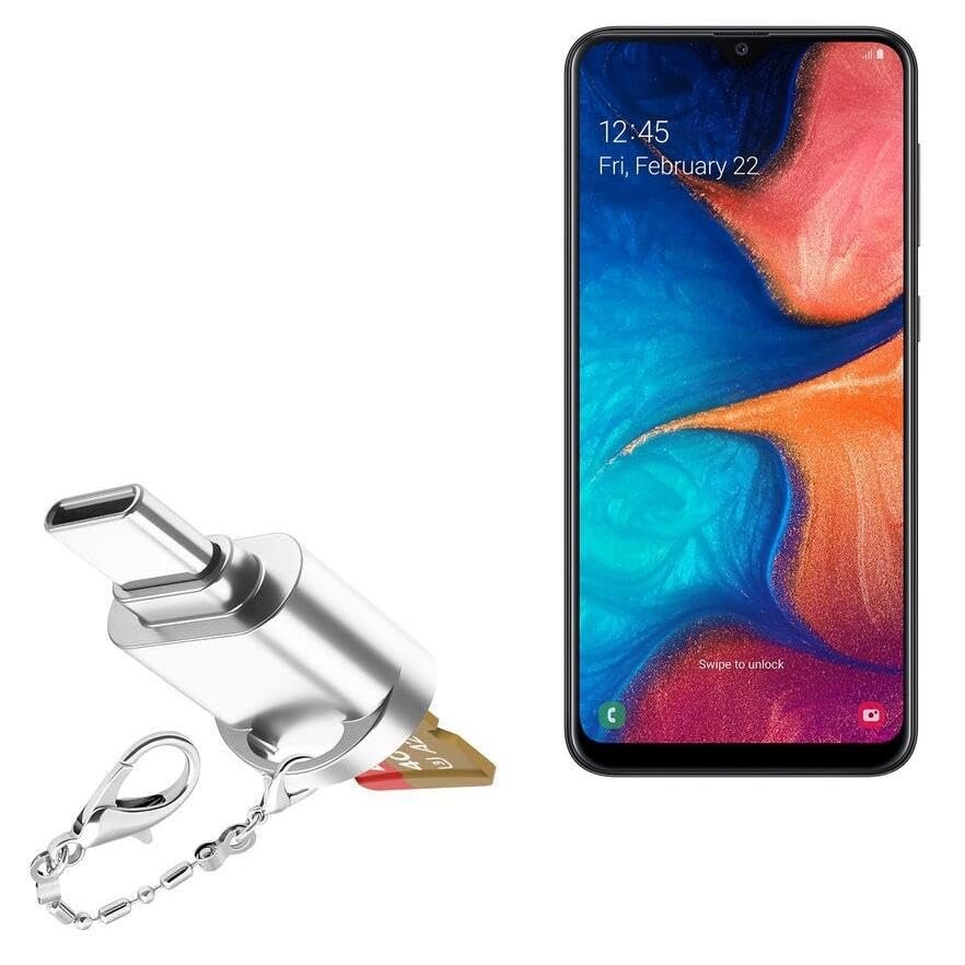 BoxWave Adapter Compatible with Samsung Galaxy A20 - Micro SD Card miniReader, USB Type-C OTG Reader USB3.0 Adapter Keychain - Metallic Silver