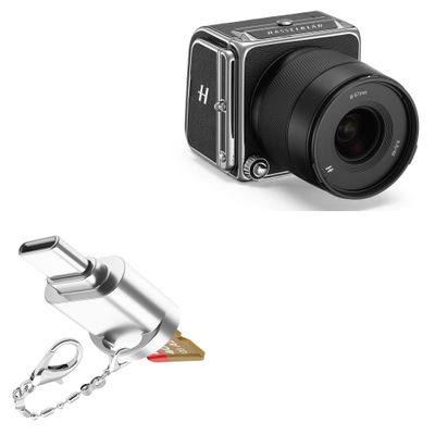BoxWave Adapter Compatible with Hasselblad 907X 50C - Micro SD Card miniReader, USB Type-C OTG Reader USB3.0 Adapter Keychain - Metallic Silver