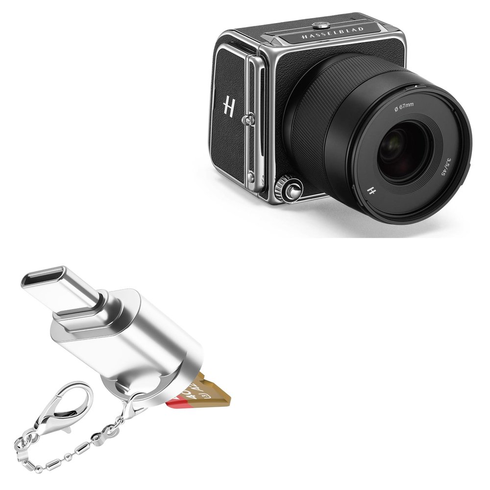 BoxWave Adapter Compatible with Hasselblad 907X 50C - Micro SD Card miniReader, USB Type-C OTG Reader USB3.0 Adapter Keychain - Metallic Silver