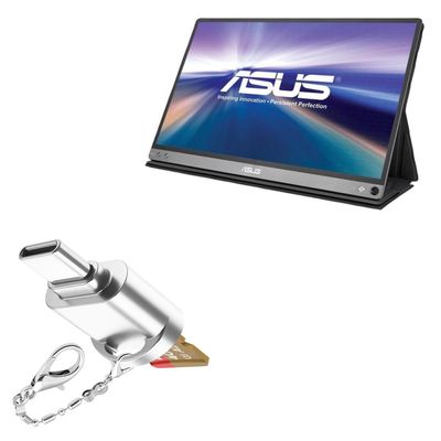 BoxWave Adapter Compatible with ASUS ZenScreen Go MB16AP - Micro SD Card miniReader, USB Type-C OTG Reader USB3.0 Adapter Keychain - Metallic Silver