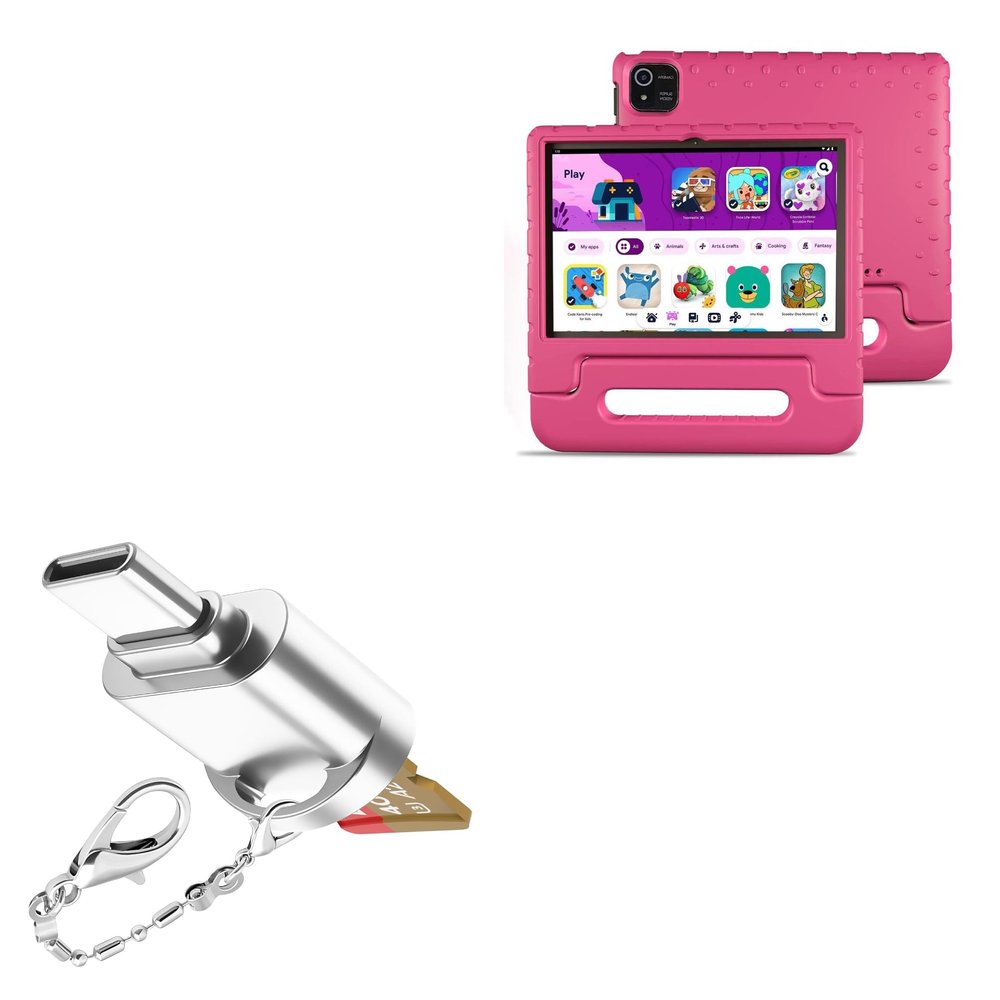 BoxWave Adapter Compatible with NOBKLEN Kids Tablet JR-J10 (10 in) - Micro SD Card miniReader, USB Type-C OTG Reader USB3.0 Adapter Keychain - Metallic Silver