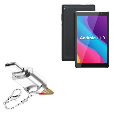 BoxWave Adapter Compatible with Coopers Android Tablet CP80 (8 in) - Micro SD Card miniReader, USB Type-C OTG Reader USB3.0 Adapter Keychain - Metallic Silver