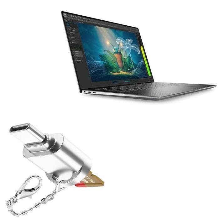 BoxWave Adapter Compatible with Dell Precision 15 (5570) - Micro SD Card miniReader, USB Type-C OTG Reader USB3.0 Adapter Keychain - Metallic Silver