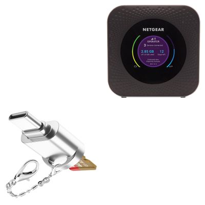 BoxWave Adapter Compatible with Netgear Nighthawk Mobile Hotspot - Micro SD Card miniReader, USB Type-C OTG Reader USB3.0 Adapter Keychain - Metallic Silver