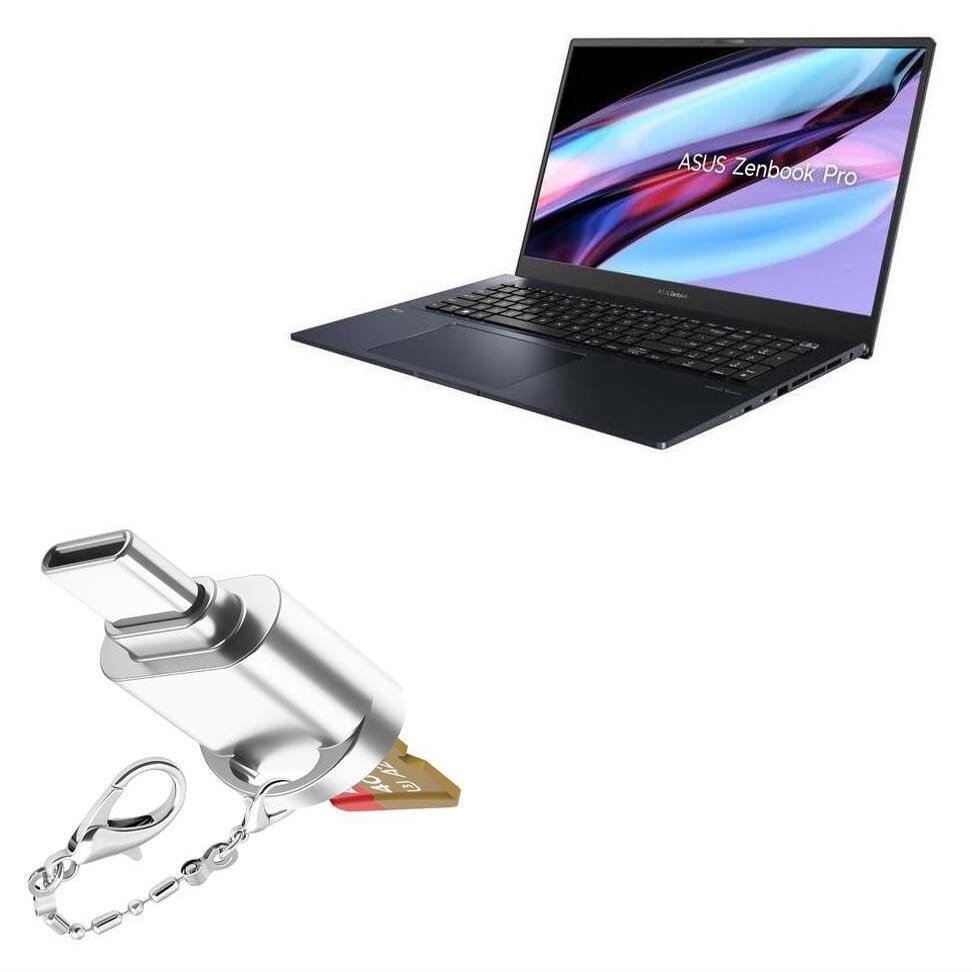 BoxWave Adapter Compatible with ASUS Zenbook Pro 17 (UM6702) - Micro SD Card miniReader, USB Type-C OTG Reader USB3.0 Adapter Keychain - Metallic Silver