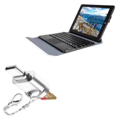 BoxWave Adapter Compatible with Tibuta Windows 11 Tablet W100 (8.9 in) - Micro SD Card miniReader, USB Type-C OTG Reader USB3.0 Adapter Keychain - Metallic Silver
