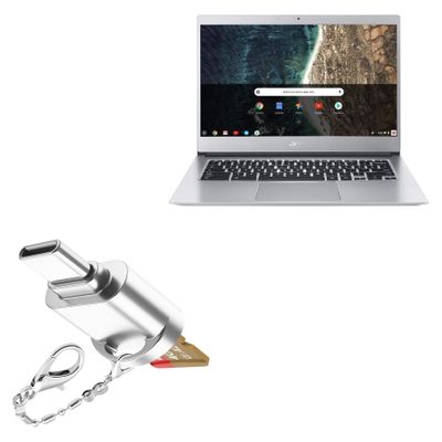 BoxWave Adapter Compatible with Acer Chromebook 514 with Touchscreen - Micro SD Card miniReader, USB Type-C OTG Reader USB3.0 Adapter Keychain - Metallic Silver