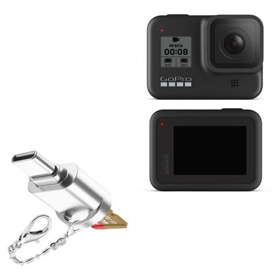 BoxWave Adapter Compatible with GoPro Hero8 Black - Micro SD Card miniReader, USB Type-C OTG Reader USB3.0 Adapter Keychain - Metallic Silver