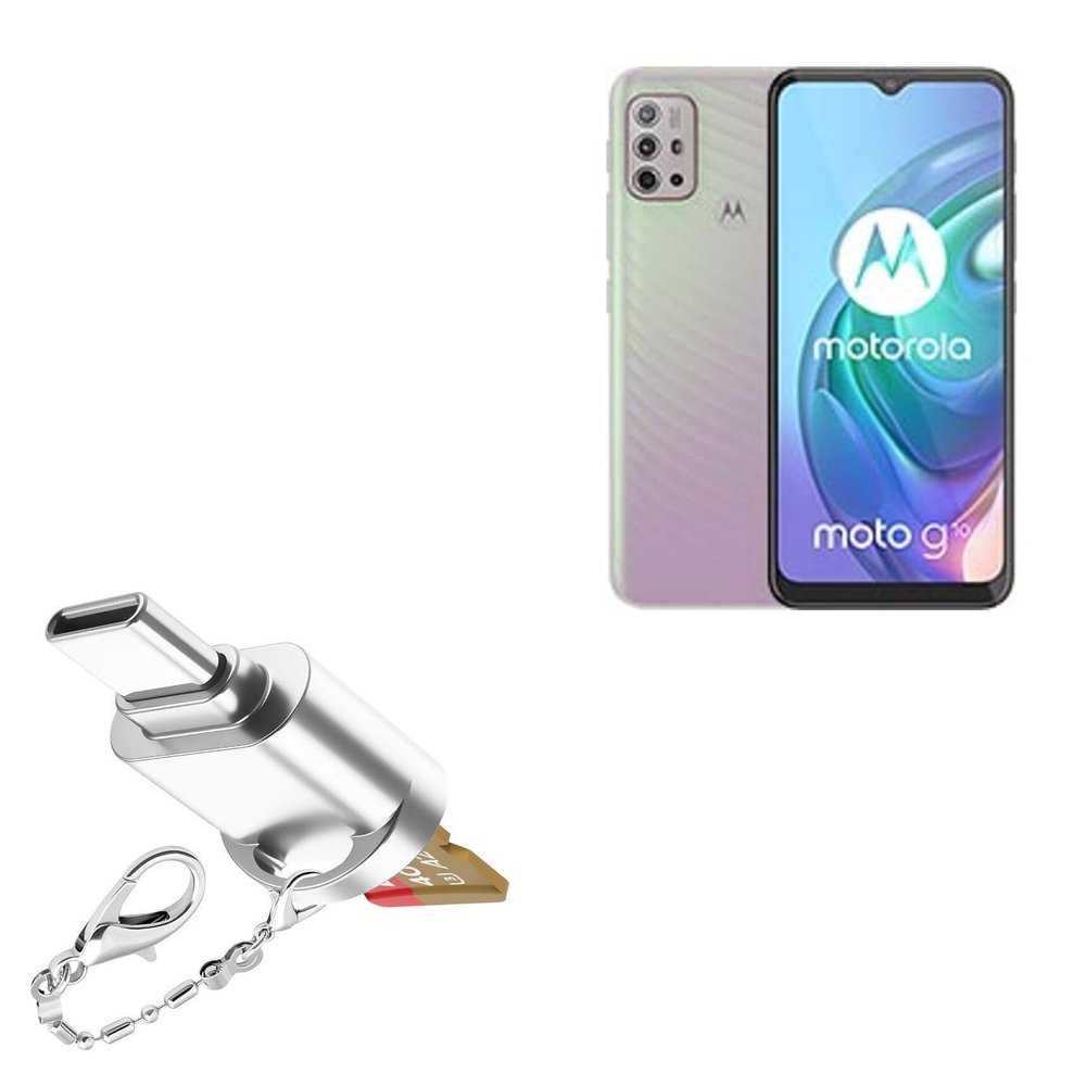 BoxWave Adapter Compatible with Motorola Moto G10 - Micro SD Card miniReader, USB Type-C OTG Reader USB3.0 Adapter Keychain - Metallic Silver