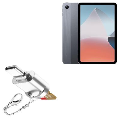 BoxWave Adapter Compatible with Oppo Pad Air - Micro SD Card miniReader, USB Type-C OTG Reader USB3.0 Adapter Keychain - Metallic Silver