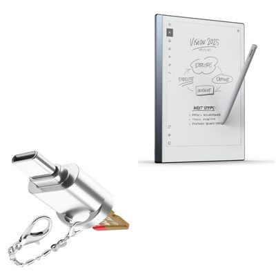 BoxWave Adapter Compatible with Remarkable 2 - Micro SD Card miniReader, USB Type-C OTG Reader USB3.0 Adapter Keychain - Metallic Silver