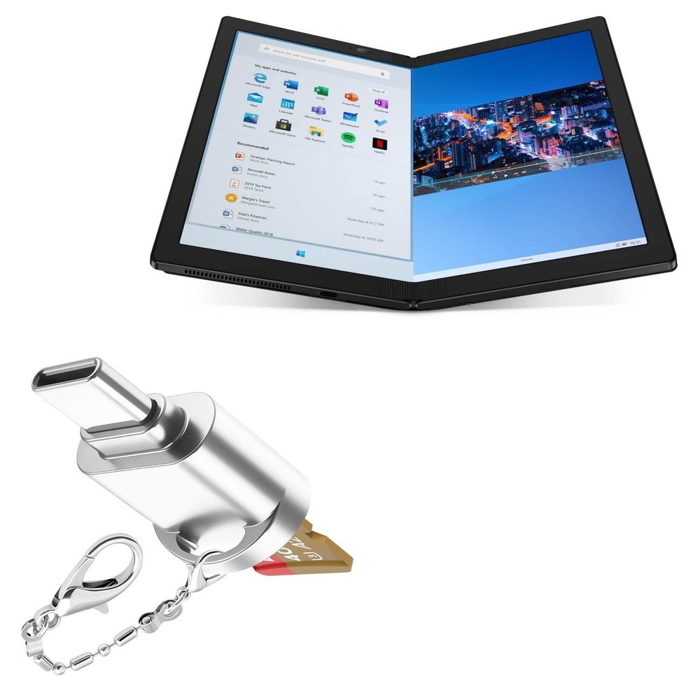 BoxWave Adapter Compatible with Lenovo ThinkPad X1 Fold - Micro SD Card miniReader, USB Type-C OTG Reader USB3.0 Adapter Keychain - Metallic Silver