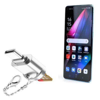 BoxWave Adapter Compatible with Oppo Find X3 Pro - Micro SD Card miniReader, USB Type-C OTG Reader USB3.0 Adapter Keychain - Metallic Silver