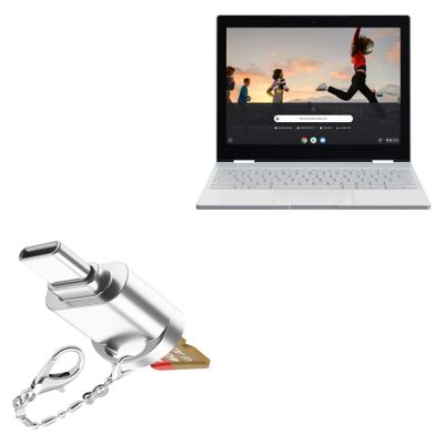 BoxWave Adapter Compatible with Google Pixelbook - Micro SD Card miniReader, USB Type-C OTG Reader USB3.0 Adapter Keychain - Metallic Silver