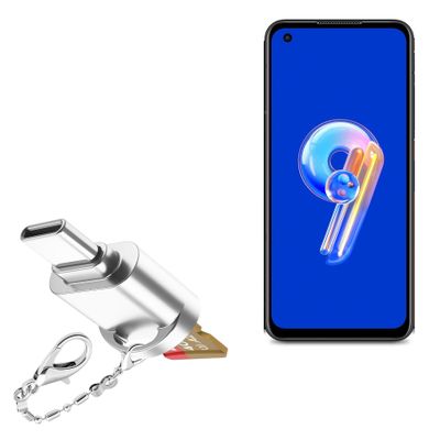 BoxWave Adapter Compatible with ASUS Zenfone 9 - Micro SD Card miniReader, USB Type-C OTG Reader USB3.0 Adapter Keychain - Metallic Silver