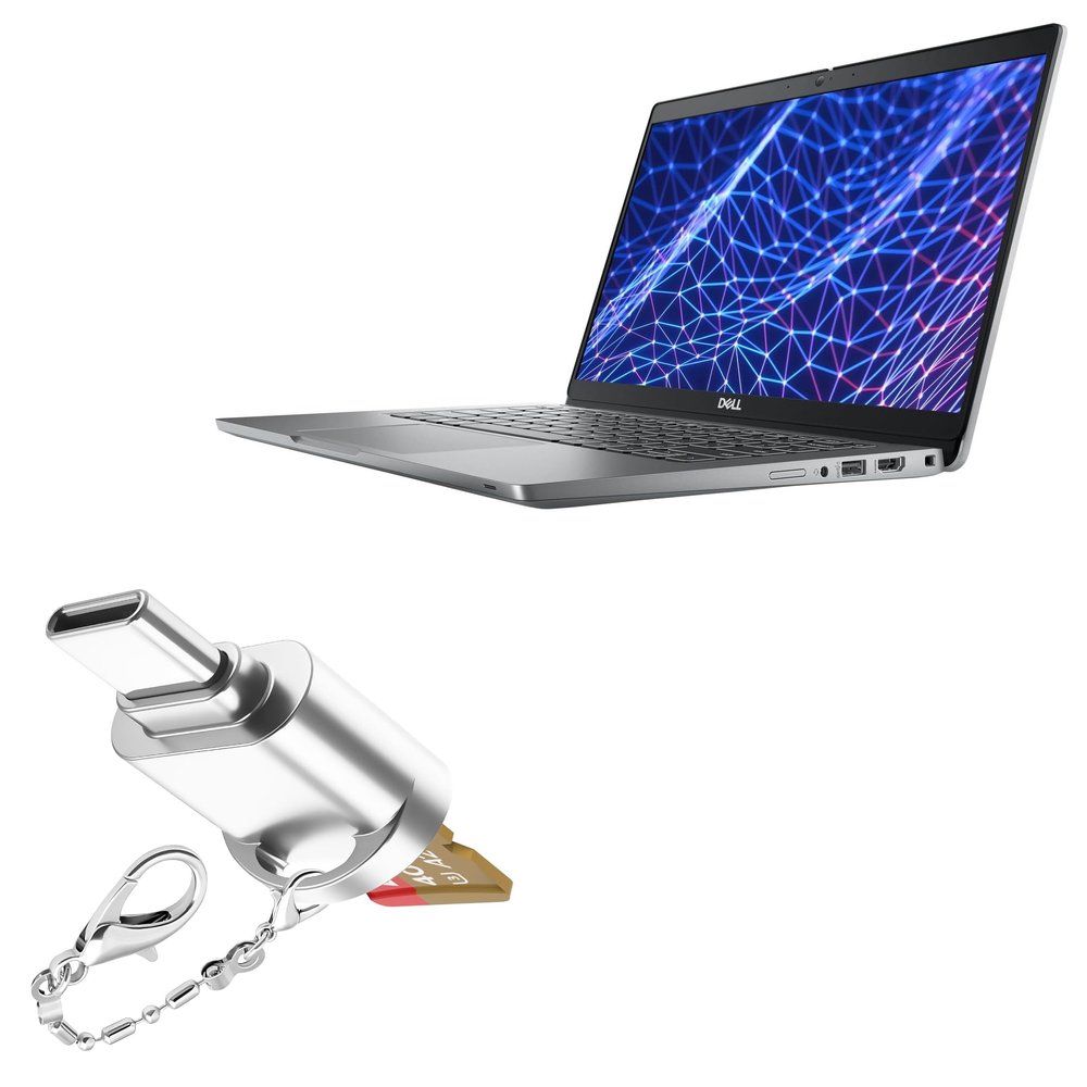 BoxWave Adapter Compatible with Dell Latitude 5330 2-in-1 - Micro SD Card miniReader, USB Type-C OTG Reader USB3.0 Adapter Keychain - Metallic Silver