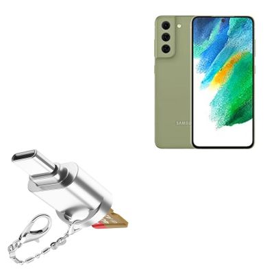 BoxWave Adapter Compatible with Samsung Galaxy S21 FE - Micro SD Card miniReader, USB Type-C OTG Reader USB3.0 Adapter Keychain - Metallic Silver