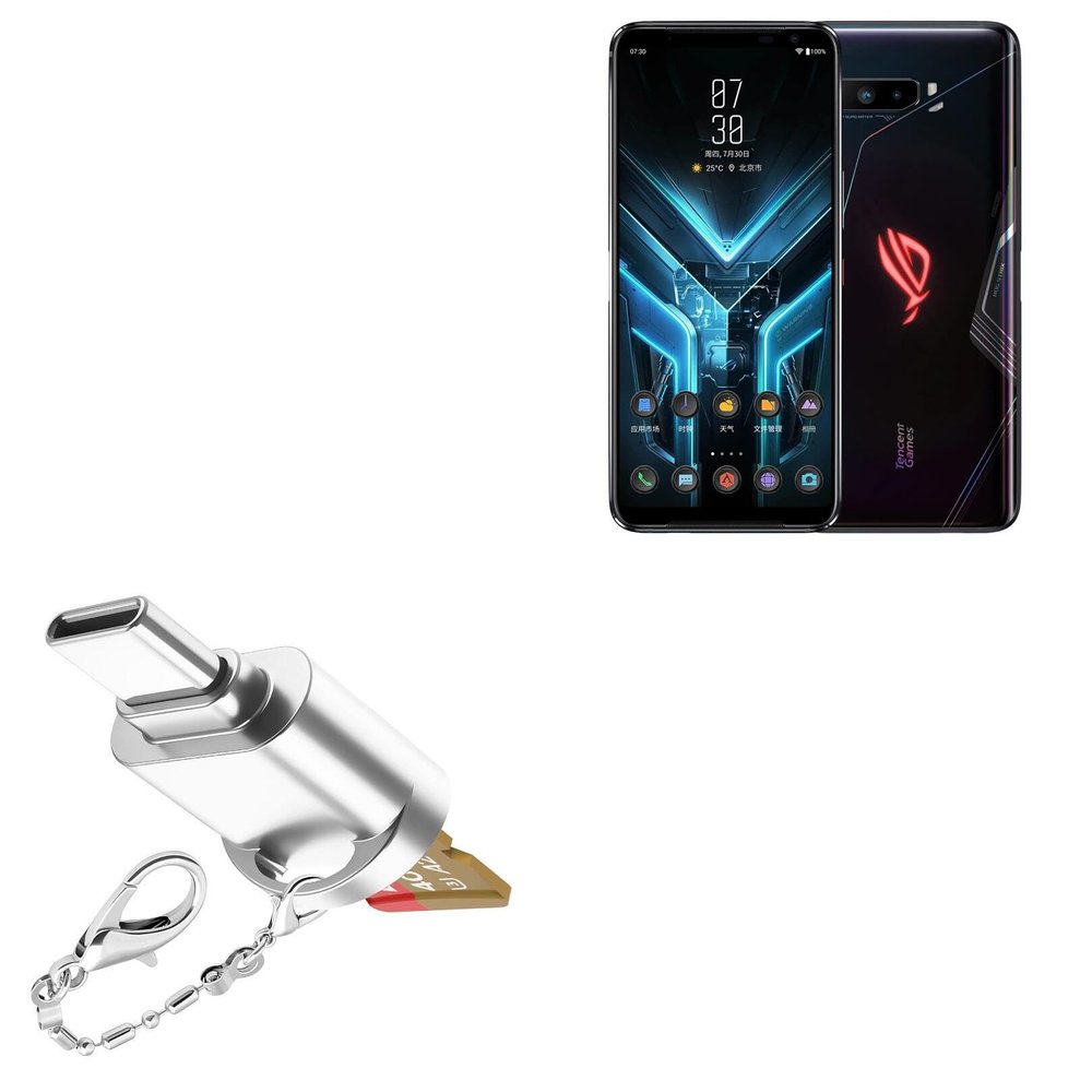 BoxWave Adapter Compatible with ASUS ROG Phone 3 - Micro SD Card miniReader, USB Type-C OTG Reader USB3.0 Adapter Keychain - Metallic Silver