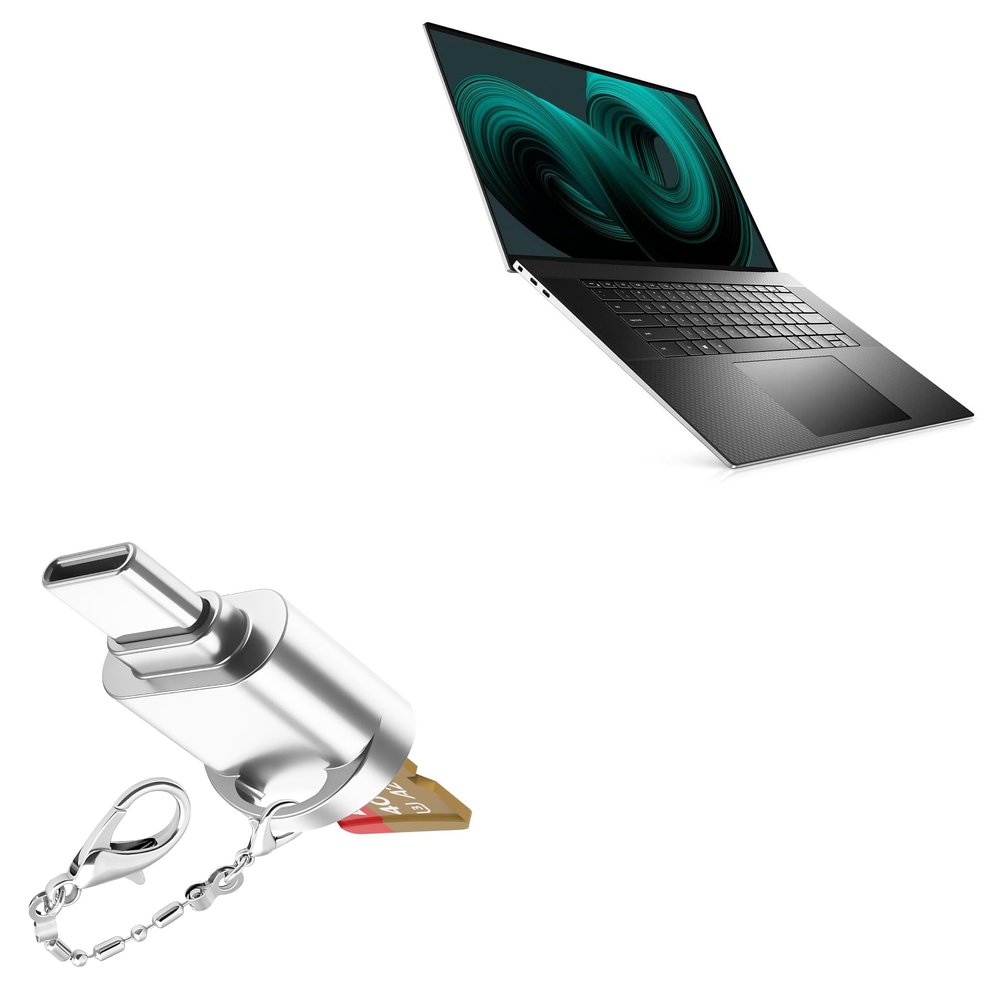 BoxWave Adapter Compatible with Dell XPS 17 (9710) - Micro SD Card miniReader, USB Type-C OTG Reader USB3.0 Adapter Keychain - Metallic Silver