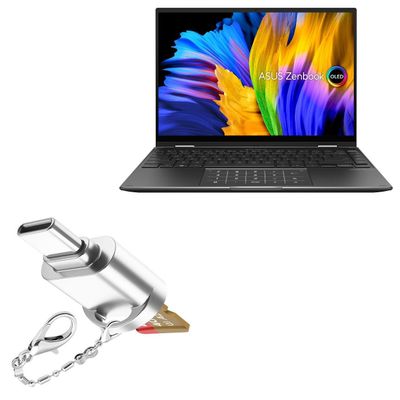 BoxWave Adapter Compatible with ASUS ZenBook 14 Flip (UN5401) - Micro SD Card miniReader, USB Type-C OTG Reader USB3.0 Adapter Keychain - Metallic Silver