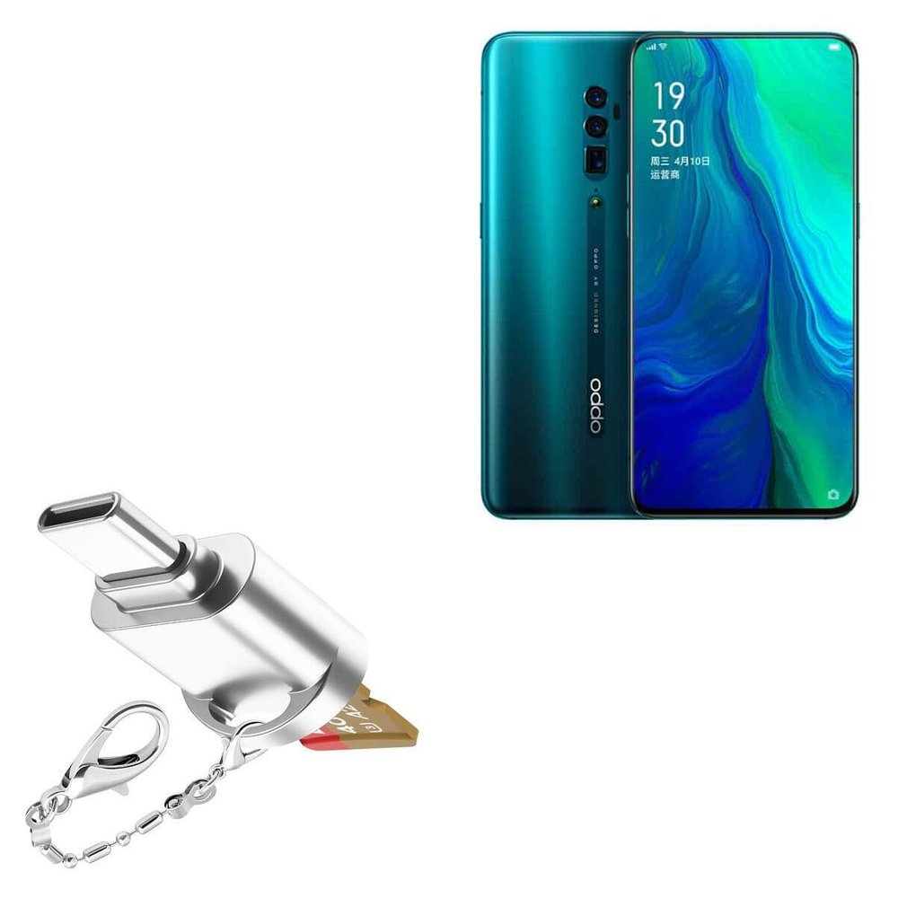 BoxWave Adapter Compatible with Oppo Reno 10x Zoom - Micro SD Card miniReader, USB Type-C OTG Reader USB3.0 Adapter Keychain - Metallic Silver