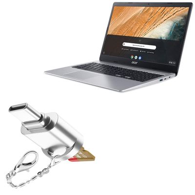 BoxWave Adapter Compatible with Acer Chromebook 315 (CB315-3HT) - Micro SD Card miniReader, USB Type-C OTG Reader USB3.0 Adapter Keychain - Metallic Silver