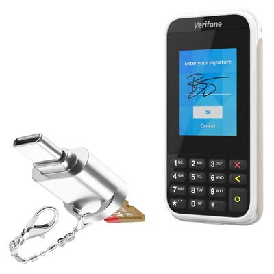 BoxWave Adapter Compatible with Verifone e285 - Micro SD Card miniReader, USB Type-C OTG Reader USB3.0 Adapter Keychain - Metallic Silver
