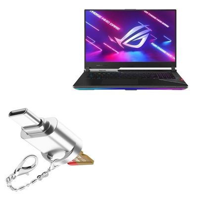 BoxWave Adapter Compatible with ASUS ROG Strix Scar 17 (G733) - Micro SD Card miniReader, USB Type-C OTG Reader USB3.0 Adapter Keychain - Metallic Silver