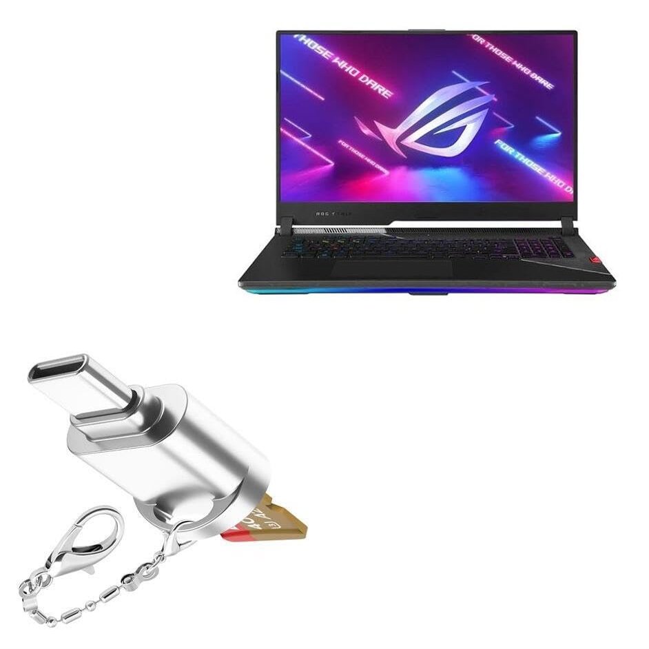 BoxWave Adapter Compatible with ASUS ROG Strix Scar 17 (G733) - Micro SD Card miniReader, USB Type-C OTG Reader USB3.0 Adapter Keychain - Metallic Silver